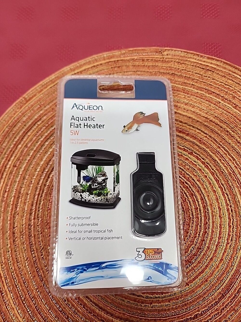 Aqueon Aquatic Flat Heater 5 Watt For 1 -2.5 Gallon Desktop Tank Submersible New